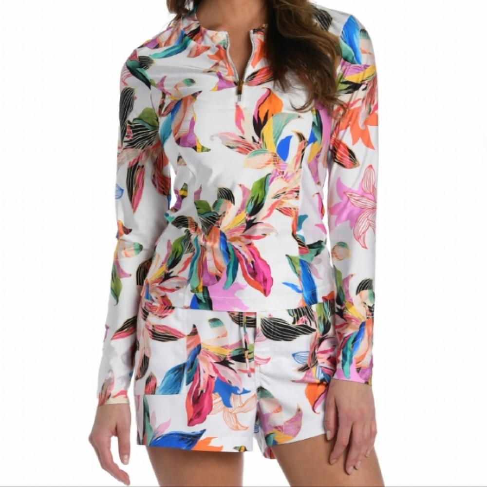 La Blanca Women's Half Zip Rash guard Size Large